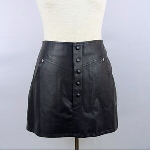 BlankNYC Faux Leather Mini Skirt Button Snap Front Closure Pockets Black 29 NWT